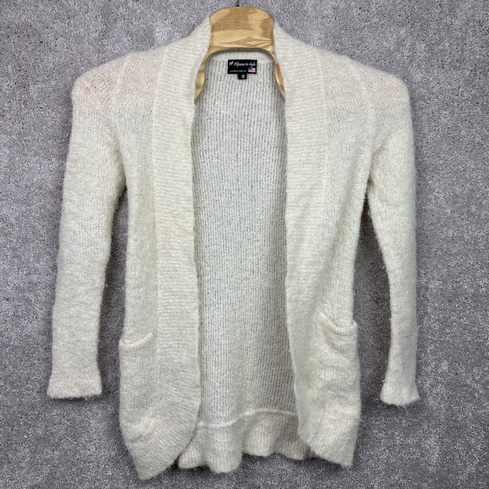 Alpaca‎ In Style Cardigan Knit Sweater Women's Size Small Cream Open Front